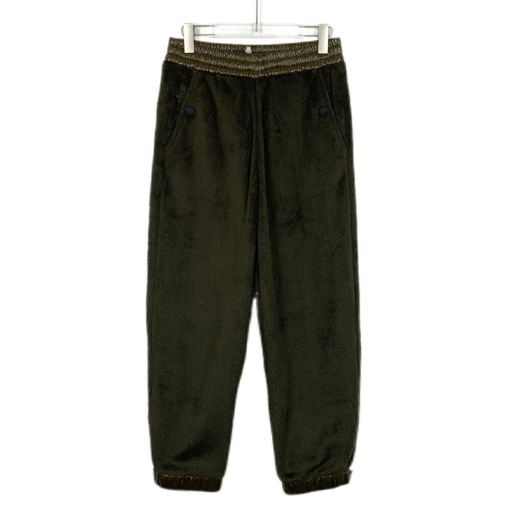 Moncler Grenoble Military Green Plush Casual Trousers With Elastic Waist & Cuffs